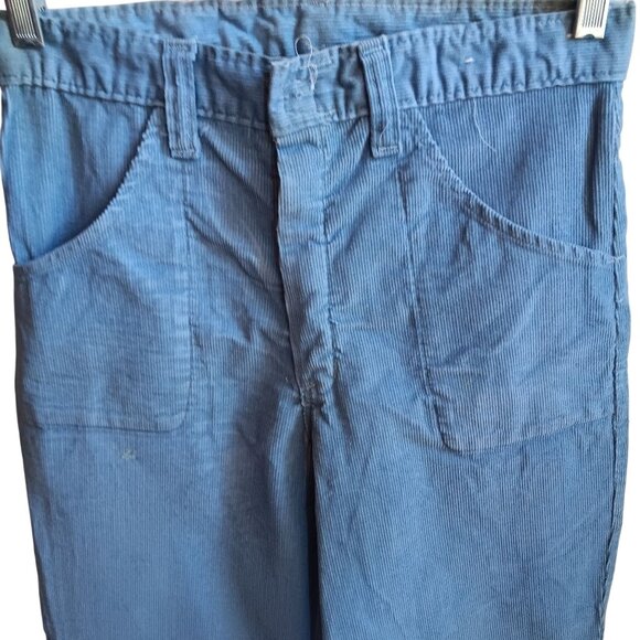 28x30 Womens Vintage Blue Corduroy Jeans Bootcut 1970's Disco Glam Distressed - Picture 3 of 6